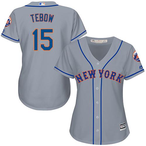 Mets #15 Tim Tebow Grey Road Women's Stitched MLB Jersey